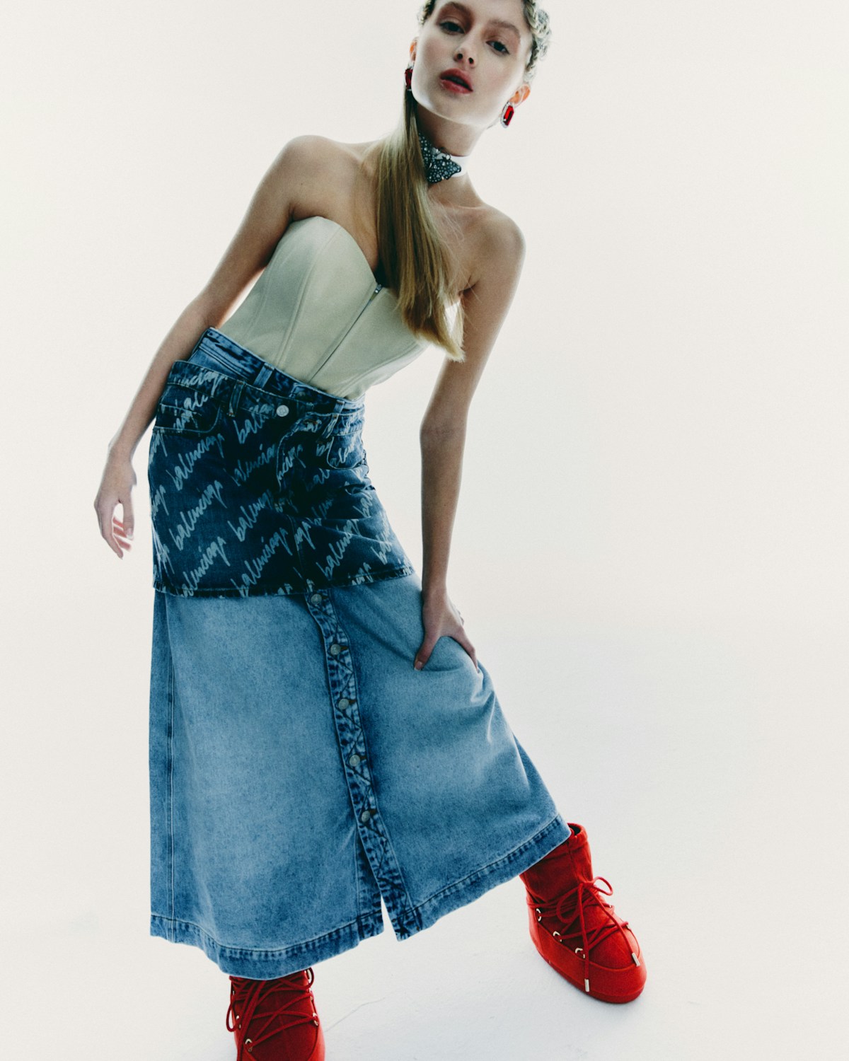 Denim midi skirt